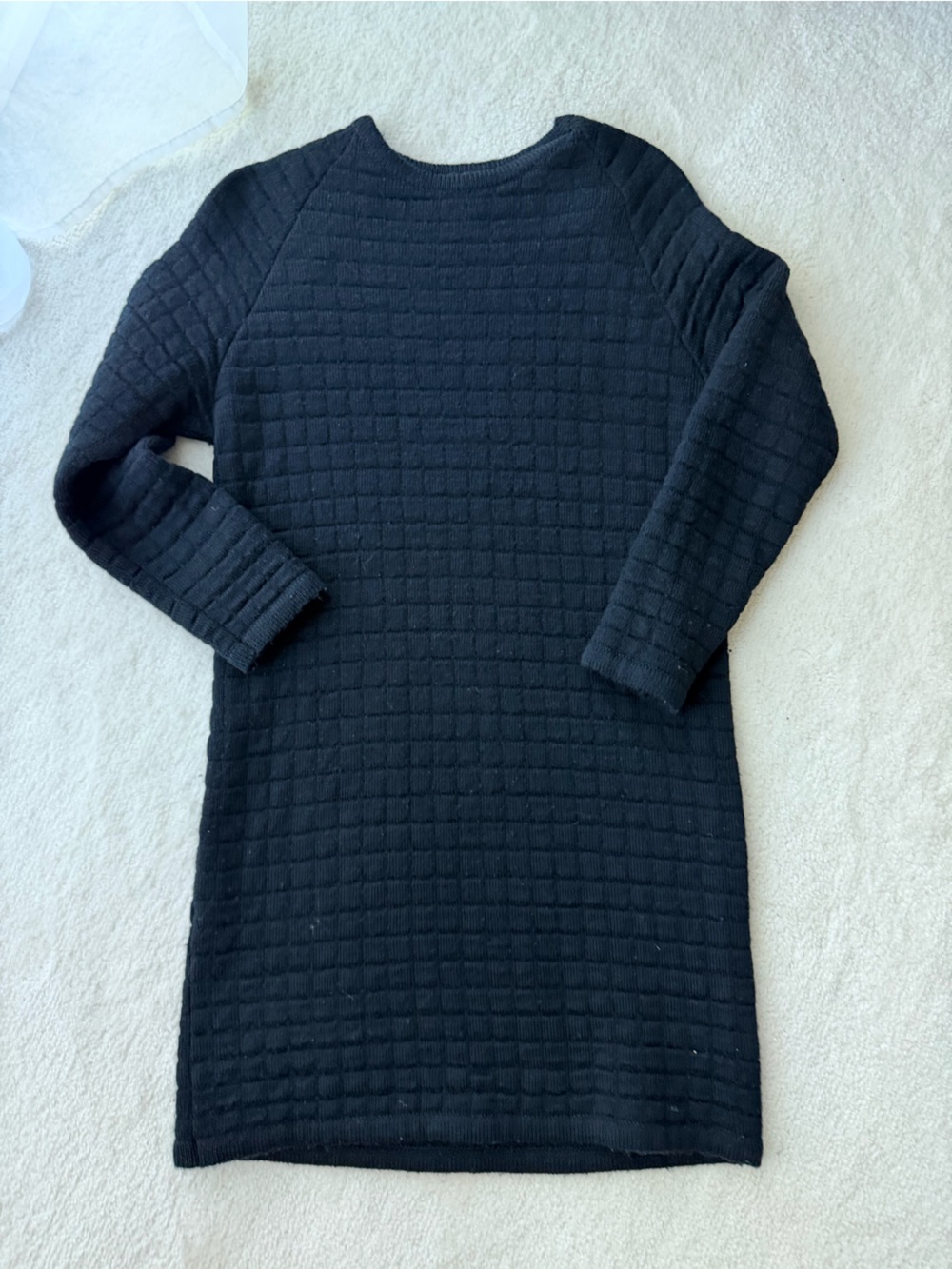 Marimekko Pure Wool Vintage Black Long-Sleeve Textured Knit Dress